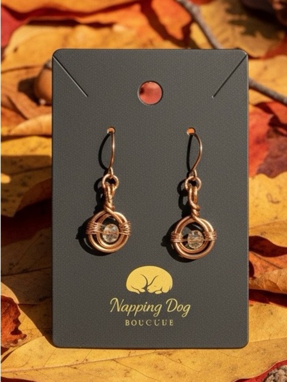Hand-Wired Copper Spiral Dangle Earrings with Faceted Beads